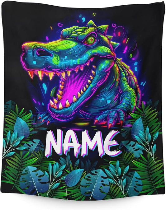 Boys Blanket Custom Crocodile Blanket for Kids Gift for Son Grandson, Soft Cozy Fuzzy Lightweight Warm Flannel Throw for Chair Sofa Room Decor Travel