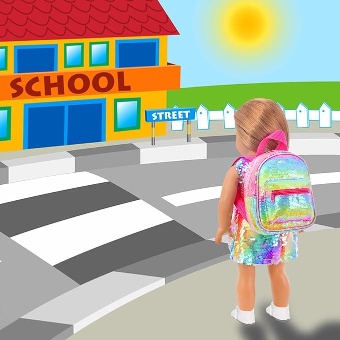 UNICORN ELEMENT 14 Pcs American 18 Inch Girl Doll Accessories School Supplies Set - Doll Backpack, School Supplies, Sunglasses & Hairclips for My Life, Journey & Other 18" Dolls