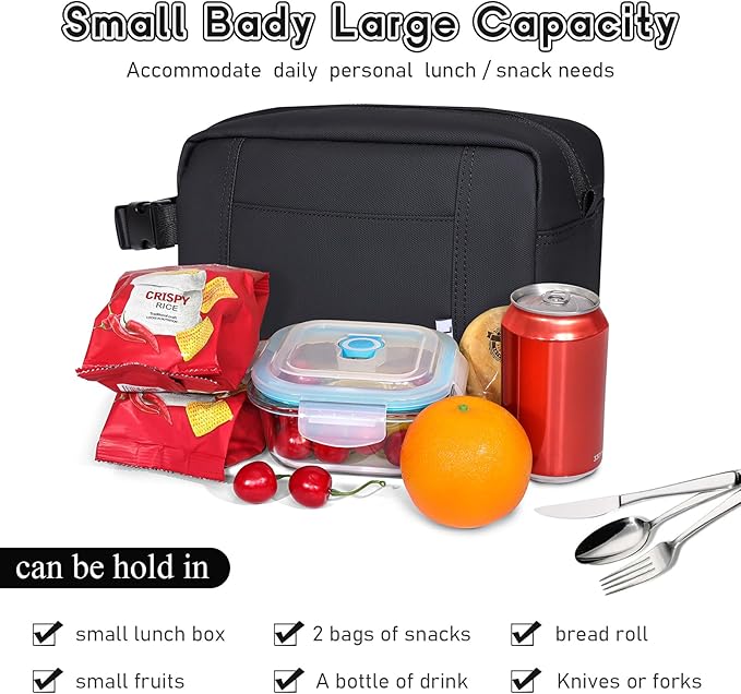 NOL Natural Organic Lifestyle Freezable Snack Bag, Leakproof Cooler Lunch Bag, Reusable, Zip Closure with Buckle Handle Nylon Waterproof Snack Box for Work Travel-Black