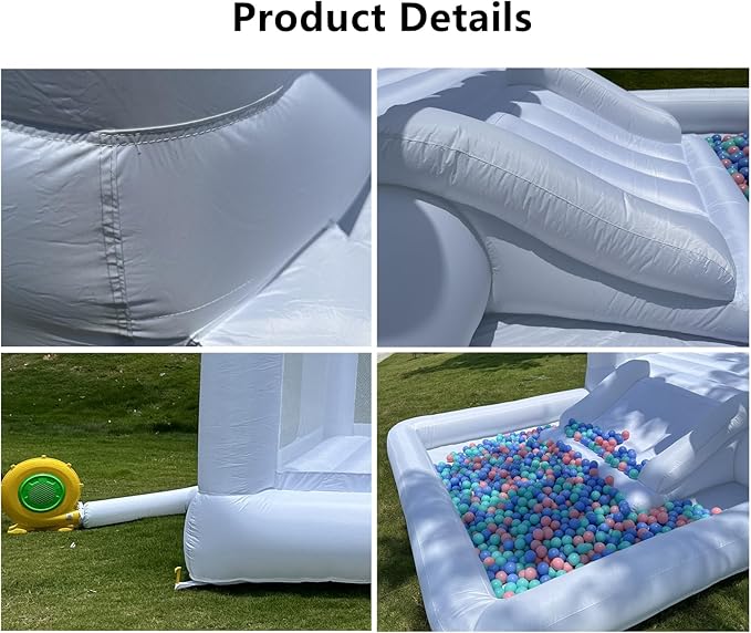 Portable White Bounce House with Slide and Ball Pit Multifunctional Inflatable Bouncer for Kids(13 * 8 * 8ft Oxford Cloth，with Air Blower