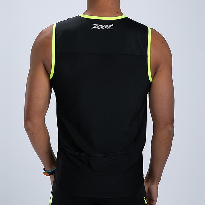 Zoot Men’s Core Tri Tank, Performance Triathlon Race Tank Top, UPF 50+ Fabric, Rear Pockets, Mesh Panels, & Cam Lock Zipper