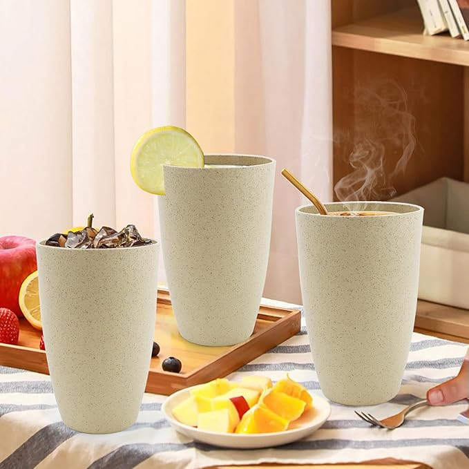 Wheat Straw Cups 20 OZ Large Capacity Set of 6, Unbreakable Drinking Cups Reusable, Alternative to Plastic CupSet, Dishwasher Safe Cups for Kitchen Water Tumblers (Beige)