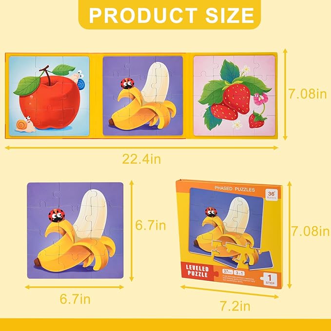 ASTARON Magnetic Puzzles for Toddlers, 9-12-16 Pieces Fruits Learning Magnet Puzzles for Road Trip, Educational Travel Toys Car Plane Activities for Kids, Kids Birthday Gifts