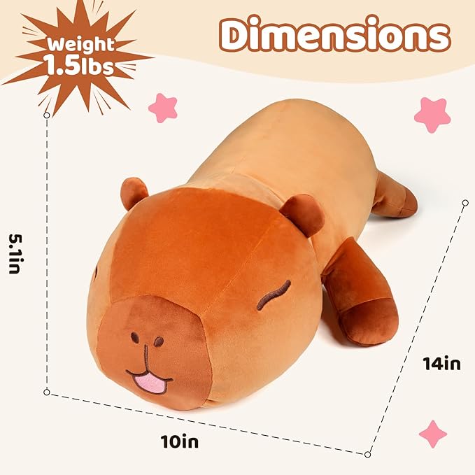 Puffpals Weighted Plush, Cute Capybara Weighted Stuffed Animal with Beads, Soft Sensory Plush Pillow Toy for Kids & Adults(14in, 1.5lbs)
