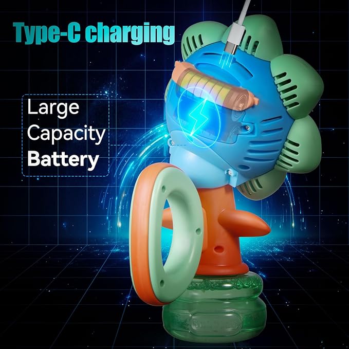 Sunflower Bubble Machine for Kids Automatic Flower Bubble Toy with Colorful Lighting for Toddlers Handheld 20000+Bubbles 3 Modes Fun Swing Dance Bubble Maker Blower Blaster Outdoor Toys Type-C Blue