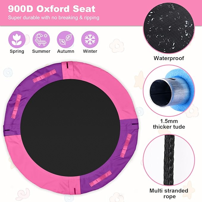 Odoland Kid Tree Swing - 40in Saucer Swings for Outdoor - Chidren Round 900D Waterproof Oxford Platform Swing - 660Lb Weight Capacity for Yard Pink