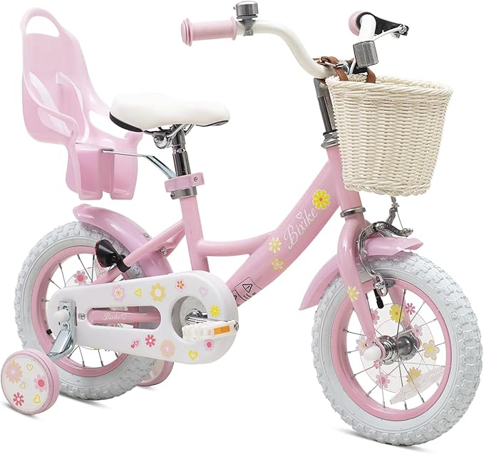 Girls Bike with Basket for Toddlers and Kids Aged 3-14 Years Old, 12 14 16 18 Inch with Training Wheels & Doll Seat, 20 Inch with Kickstand & Rear Rack, Princess Style Bicycle for Gift.