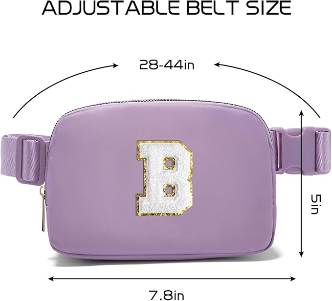 Gitus Waist Pack Belt Bag with Initial Patch, Lavender, Personalized Gifts for Teen Girls, Trendy Stuff, Crossbody Bags for Women