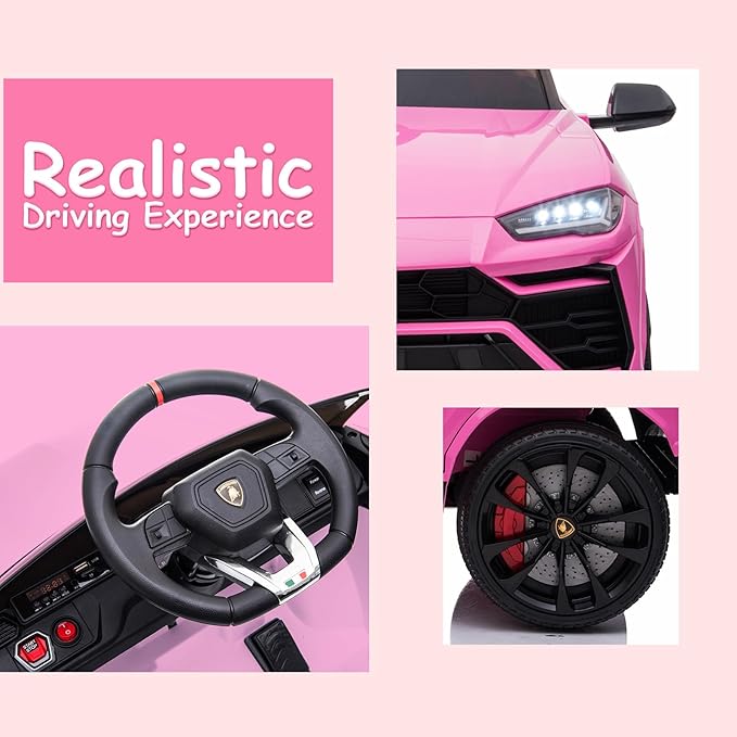 Electric Car for Kids 12V Licensed Lamborghini Ride On Car with Remote Control,Max Speed 2.5Mph,LED Lights,Music Players,Lockable Doors,Spring Suspension,Toddler Cars to Drive,Pink