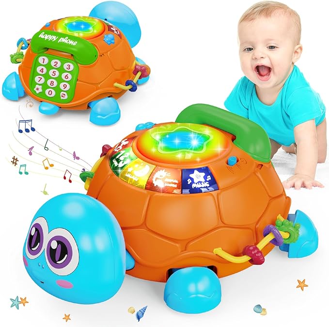 Hanayo Baby Toys 6 to 12 Months，Musical Turtle Crawling Girl Toys for 12-18 Months,Infant Early Learning Educational Toy,Girl & Boy Gift Essentials for Newborn 7 8 9 11+ Months 1-2 Year Old(Blue)