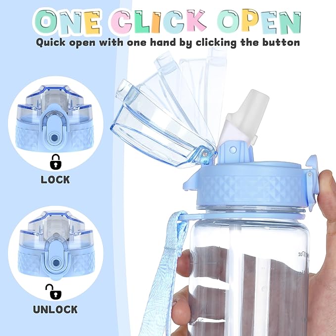 OLDLEY 17oz Kids Motivational Water Bottle, Leak-Proof Tritan BPA-Free, Reusable for School Girls & Boys, Silicone Straw, Baby Blue