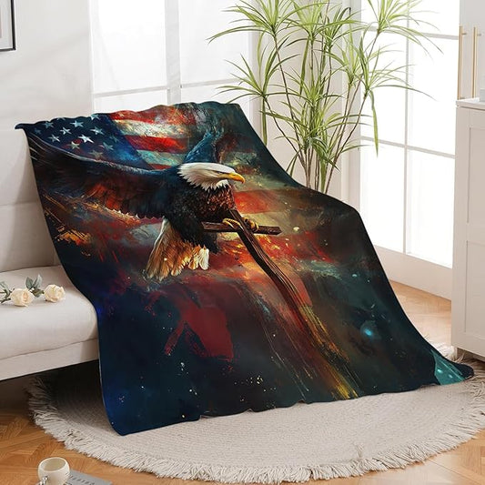Bald Eagle Blanket American Flag Eagle Throw Blanket Gifts for Men Women Boys Girls Kids Adults Super Soft Cozy Plush Fluffy Fuzzy Fleece Blanket Home Decor 60''X80''