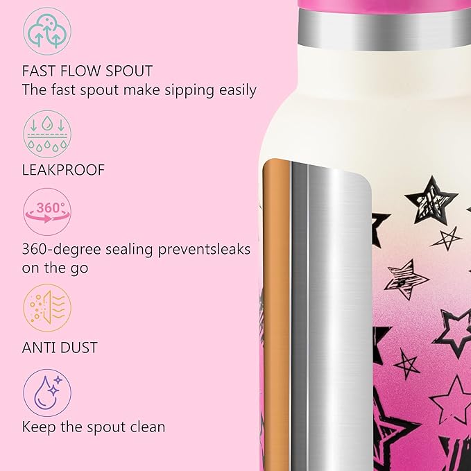 12oz Kids Water Bottle – Insulated Stainless Steel Bottle with Straw Lid, BPA-Free, Leak-Proof, for Toddlers & School Use