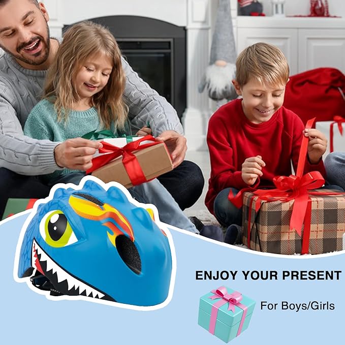 Toddler Helmet Kids Bike Helmet for 2 3 4 5 6 7 8 Years Old Girls with 3D Dinosaur Design Protective Gear Set and Safety Certified, Toddler Bike Cycling Skating Skateboard Scooter Helmet