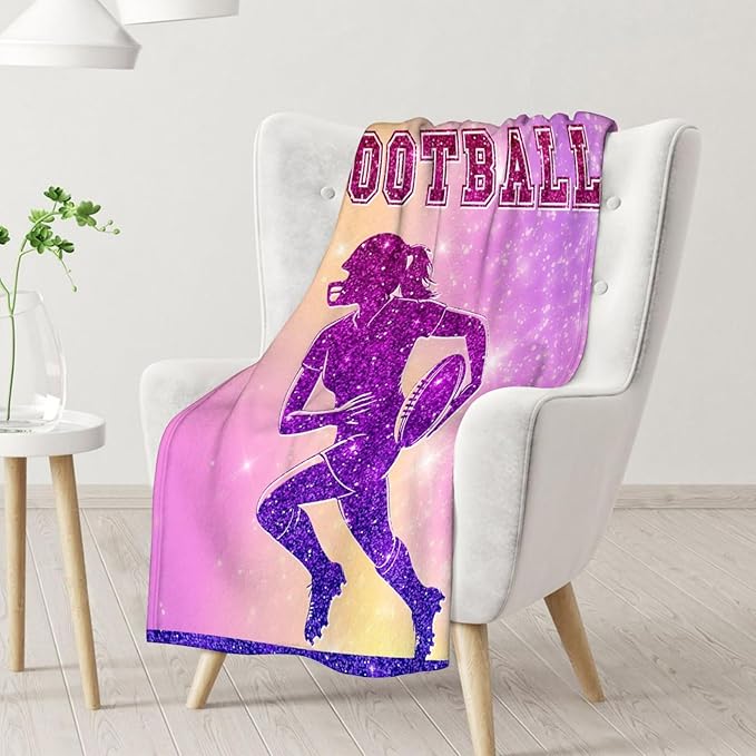 Football Blanket Gifts for Girls- 60x80 Inches Sport Throw Blanket for Women Kids Teens- Pink Soft Fuzzy Blankets for Couch Sofa Bed- Football Lovers Gifts