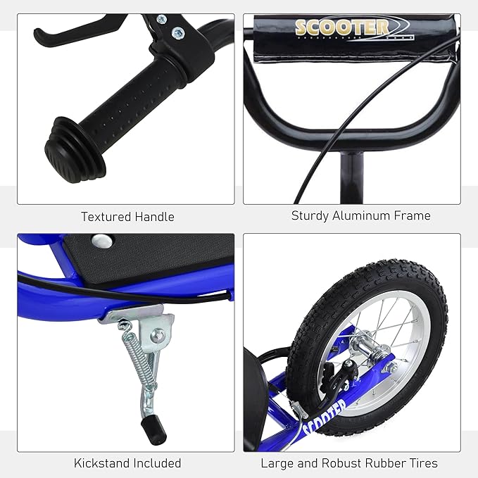 Aosom Youth Scooter Kick Scooter for Kids 5+ with Adjustable Handlebar 16" Front and 12" Rear Dual Brakes Inflatable Wheels