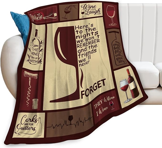 Red Wine Blanket, Wine Glasses Throw Blanket, Drink Gifts Blankets Stuff Fleece Flannel Plush for Girls Women Men Boys Lovers Adults Soft Bedding Gift for Sofa Bed Office Home Decor 40"X50"
