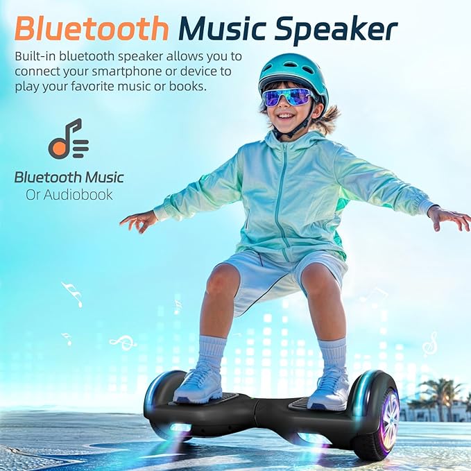 Scooter with Bluetooth Corlorful LED Lights, 6.5" Wheels, Dual 300W Motor Scooter for Kids Girls Boys Adults, All Ages