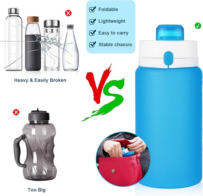 PLTCAT Collapsible Foldable BPA Free Reusable Lightweight Leak-Proof Travel Silicone Water Bottle for Travel, Gym, Hiking, Office, Camping
