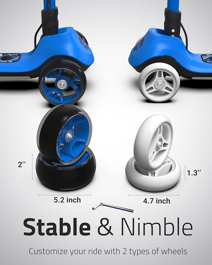 Elecorange T200/T500 Balance Electric Scooter for Kids Age 4-9, 2 Types Front Wheels, Electric Horn, Full Body Lights Up, Wide Deck, 5Mph Safe Speed, 70min Riding, Foldable Kick Scooter Boys & Girl