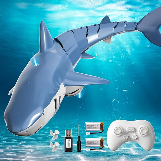 2.4GHz Remote Control Shark Toy for Pool, 1:18 Scale High Simulation RC Shark with Light & Spray Water, Electric Remote Controlled Swimming Water Toy Boat for 4 5 6 7 Year olds Kid Boys Girls