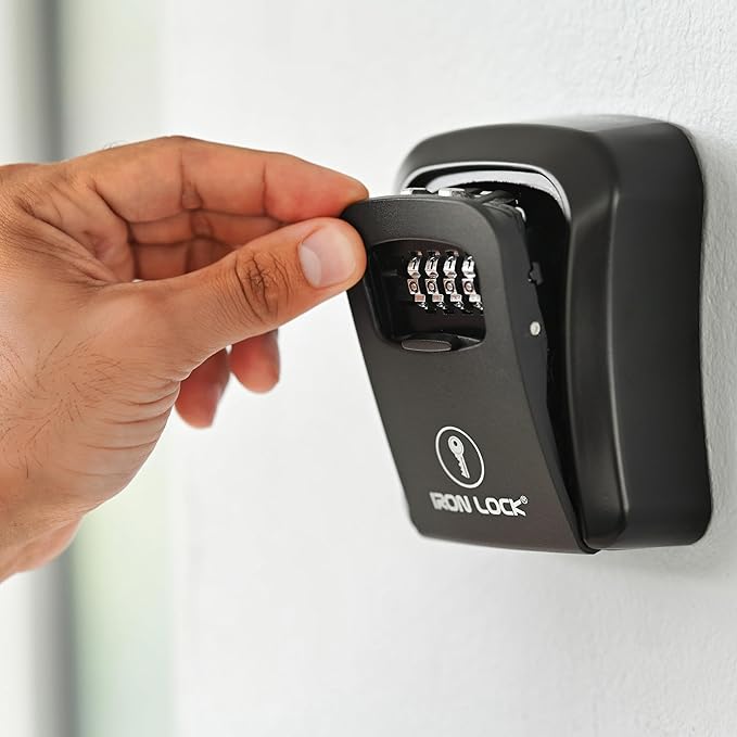 Iron Lock® Wall Mount Key Lock Box for Keys 4 Digit Combination with Resettable Code with A B Switch Indoor Outdoor Waterproof House Key lockbox for Spare House Keys 5 Capacity (Medium, Black)