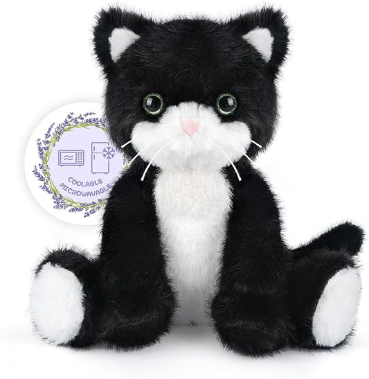 Heatable & Coolable Black and White Cat Stuffed Animal, Cat Heating Pad Microwavable for Soothing & Relaxation, Lavender Scented Tuxedo Cat Plush Toy for Stress Relief, Cat Toys for Kids