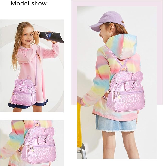 KL928 Girls Mini Backpack Bowknot Polka Dot Cute Small Daypacks Convertible Shoulder Bag Purse for Women