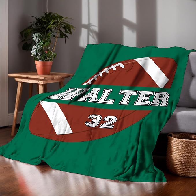 Personalized Football Blankets with Name Numbers, Custom Football Team Game Throw Flannel Blankets Stuff Gifts for Boys Sports Lover Fans Kids Adult