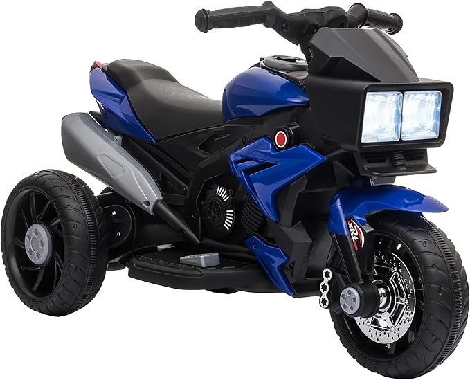 Aosom 6V Kids Motorcycle Toddler Ride-on Toy, High-Traction Battery-Operated Mini Electric Motorbike with Forward/Reverse Switch, Music, Headlights, Horn, Blue