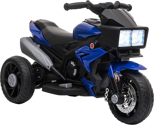 Aosom 6V Kids Motorcycle Toddler Ride-on Toy, High-Traction Battery-Operated Mini Electric Motorbike with Forward/Reverse Switch, Music, Headlights, Horn, Blue