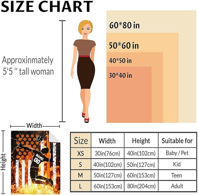 Volleyball Gifts with Name for Boys, Personalized Volleyball Throw Blanket for Kids Teens, Cool Sport Blankets for Volleyball Lovers, Custom 40x30 Inches Throws for Lap Couch Sofa Bed