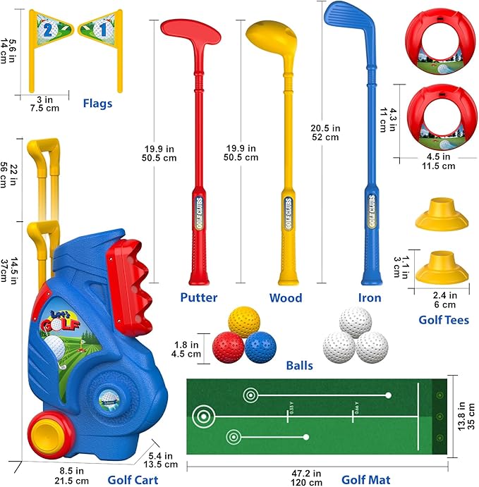 Liberry Toddler Golf Set for 2 3 4 5 Years Old Boys Girls, Upgraded Kids Golf Clubs Set with Golf Cart, Putting Mat, Outdoor Indoor Sports Toy Birthday Gift, Blue
