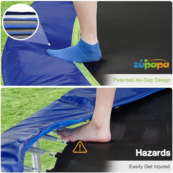 Zupapa No-Gap Design 16 15 14 12 10FT Trampoline with Safety Enclosure Net and Non-Slip Ladder 10-Year Quality Assurance Perfect for Kids Family Outdoor Backyard Fun