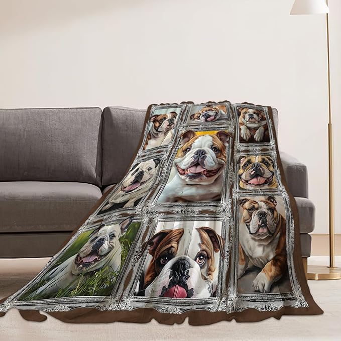 Bulldog Blanket Dog Animal Lover Throw Blankets Gifts for Girls Boys Kids Soft Cozy Fleece Plush for Couch Sofa Bed 60"x50"