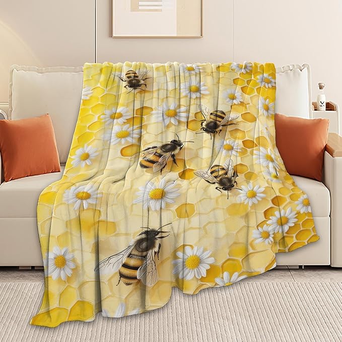 Bee Blanket Honey Bee Throw Blanket Gifts for Girls Women Kids Boys Adults Men Super Soft Cozy Plush Fluffy Fuzzy Fleece Blanket Home Decor 50''X60''