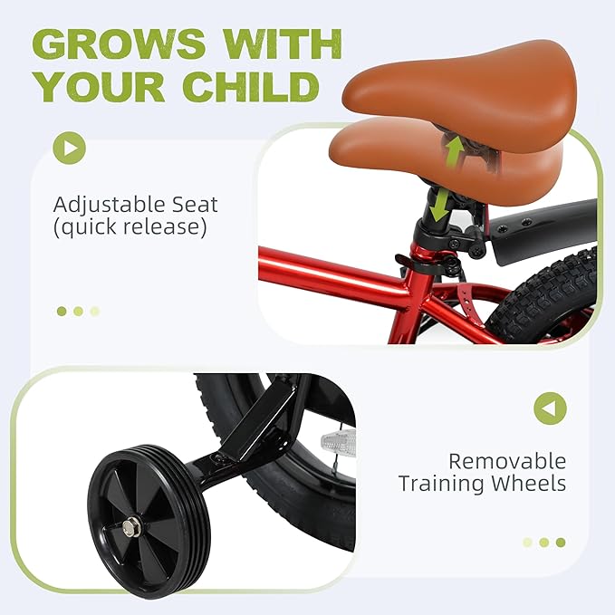 14/16/18 Inch Folding Kids Bike with Training Wheels, Gifts for Boy&Girl Age 3-9 yrs, Toddler Bike with Dual Brakes for Beginners, Multi-Color