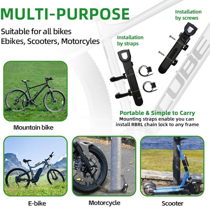 RBRL Folding Bike Lock, 3.6ft Heavy Duty Anti Theft, Hardened Steel 8mm Chain Lock with 4 Keys for Ebikes, Scooters, Motorcycles & MTB