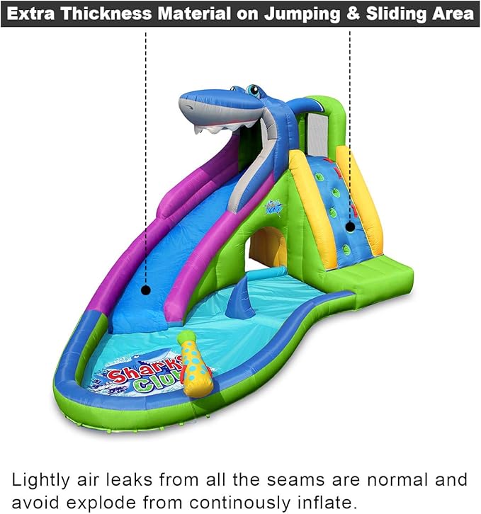 ACTION AIR Inflatable Water Slide, Shark Bounce House with Slide for Wet and Dry, Playground Sets for Kids Backyard, Water Spray & Water Pool, Durable Sewn with Extra Thick Material