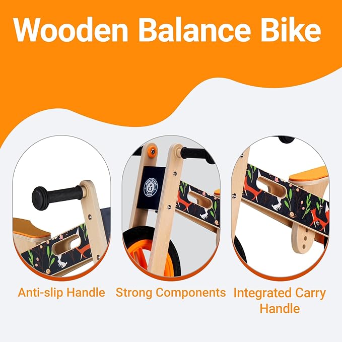 Wooden Toddler Balance Bike, Kids Balance Bike for 3 Year Old with Adjustable Seat, No Pedal Toddler Bicycle for Kids 3-5 for Boys and Girls Birthday Gifts Toys