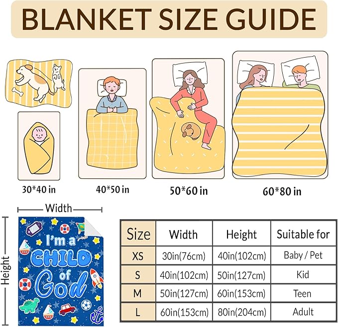 Blanket for Boys, Christian Throw Blanket Gifts for Kids Teens, 50"x60" Blue Cute Soft Flannel Cozy Comfy Blankets for Boys Age 8-10, Lightweight Throws for Couch Sofa Bed Decor, Christian Gift