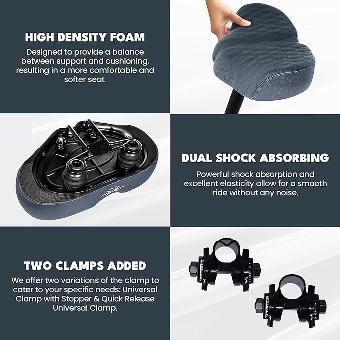 X WING New-Age Noseless Bike Seat Cushion for Men & Women - Extra Padding & Wide - Suitable for City, Electric, Stationary Bikes - Compatible with Peloton Bikes – Wide Winged Bike Seat with Cushion