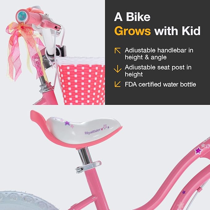 RoyalBaby Girls Bike Classic & EZ Kids Bike, Balance and Pedal Bicycle, 12 14 16 18 20 Inch Toddlers to Big Kids 3-10 Years