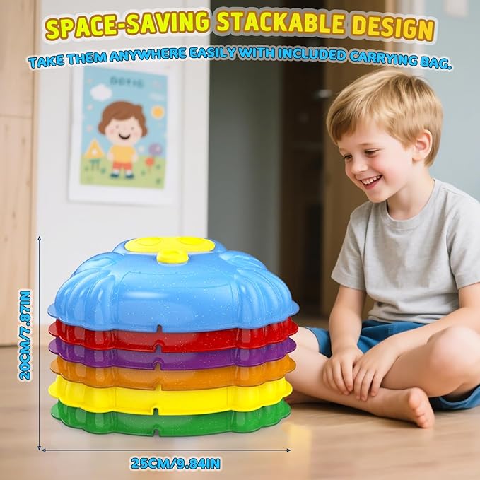 Light up & Sound Stepping Stones for Kids, 6PCS Crab Balance River Stones, Obstacle Course Indoor & Outdoor, Toddlers Sensory Toy, Play Equipment Improve Coordination, Gifts for Boys Girls 3+