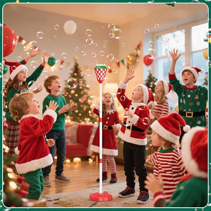 Christmas Bubble Machine for Kids, Garden Lamp Bubble Toy with Colorful Lighting and Music for Toddlers, Rechargable Bubbles Blower Maker Outdoor Toys for Christmas Birthday Wedding Party (Red)