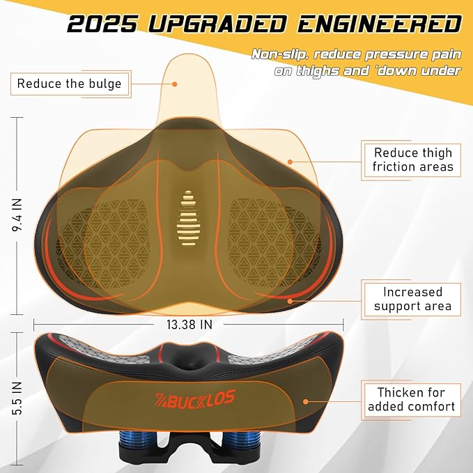 BUCKLOS New Noseless Bike Seat for Comfort Men&Women Extra Wide Bicycle Seat Cushion Oversized Comfortabele Foam Padded Bike Saddle for Peloton Exercise Bike Ebike Cruiser Bikes