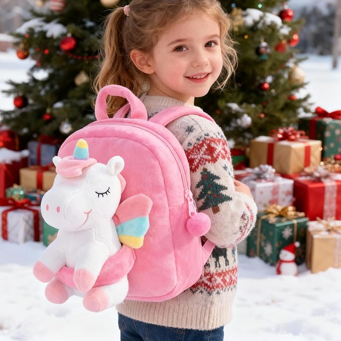 Gloveleya Unicorn Kids Backpack – Soft Plush Toddler Backpack for Girls, Cute Back-to-School Gift, Preschool Bag for Snacks, Toys & Books, Travel & Everyday Use, 9 Inches