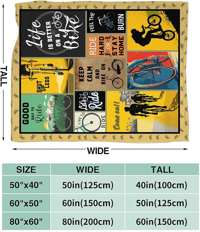 Bicycle Cycling Blanket for Mens, Bike Flannel Throw Blanket, Fleece Soft Cozy Stuff Blankets Gift for Women Men Couch Sofa Bed 60" x 50"