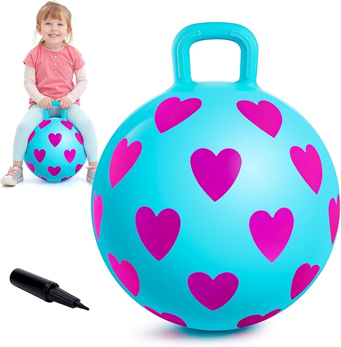 EVERICH TOY Hopper Ball for Kids 3-6, 15In Hippity Hop Ball Toy, Sit On Bouncy Balls with Handle, Indoor Outdoor Inflatable Hopping Toy for Girls Boys Gift with Pump