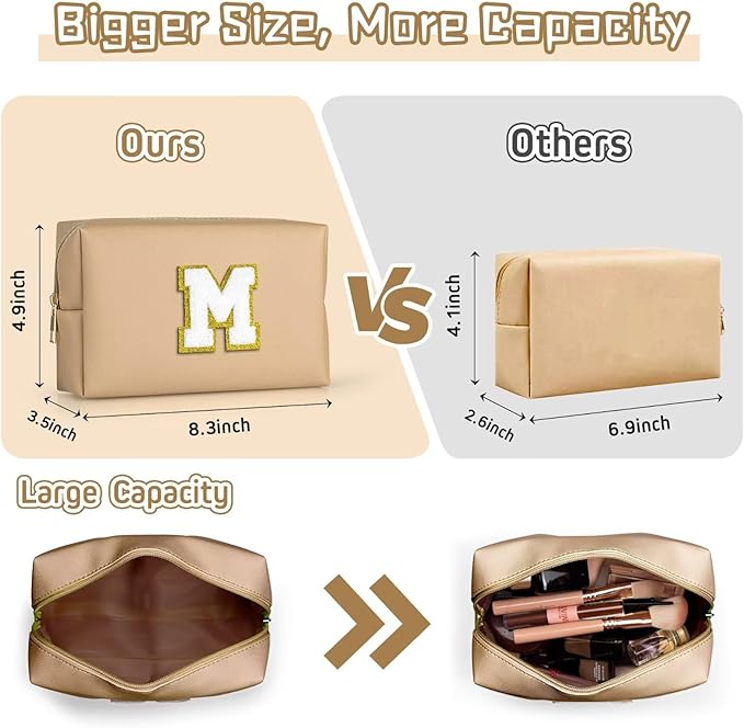 TOPEAST Gifts for Friends Female Mom, Cute Makeup Bag Small Pink Cosmetic Bag Travel Toiletry Bag, Personalized Birthday Gift for Women Girl, Preppy Travel Stuff for Girls (Khaki C)